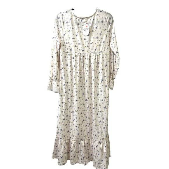 NWT Rubehoow Women's Nightgown Victorian Long Sleeve Pockets Purple White Size S - Picture 2 of 7